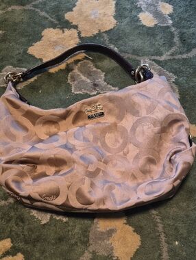 Coach Signature Hobo Bag in Light Tan with Dark Brown Strap